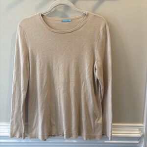 J. McLaughlin Womens Cashmere Blend Henri Sweater Scalloped Hem Size M Beige